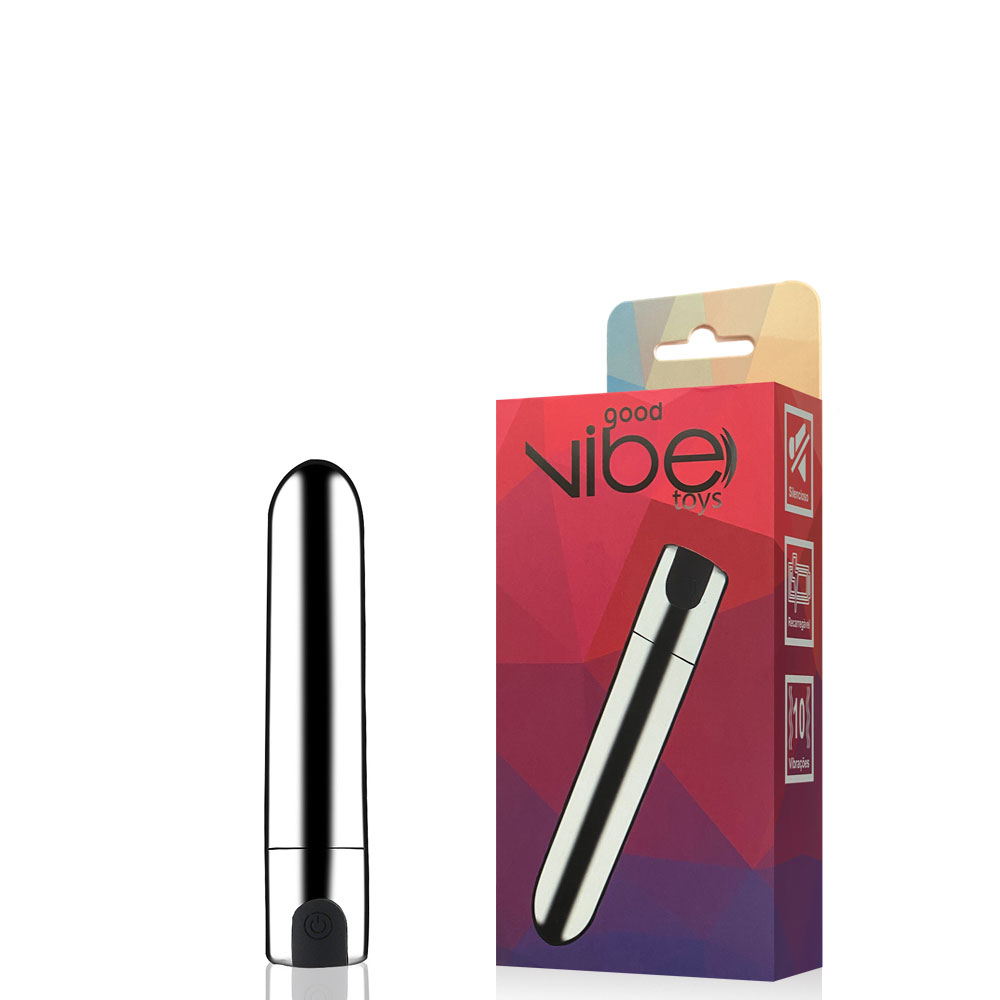Cápsula Vibratória Power Bullet Cromada Recarregável 10 Velocidades