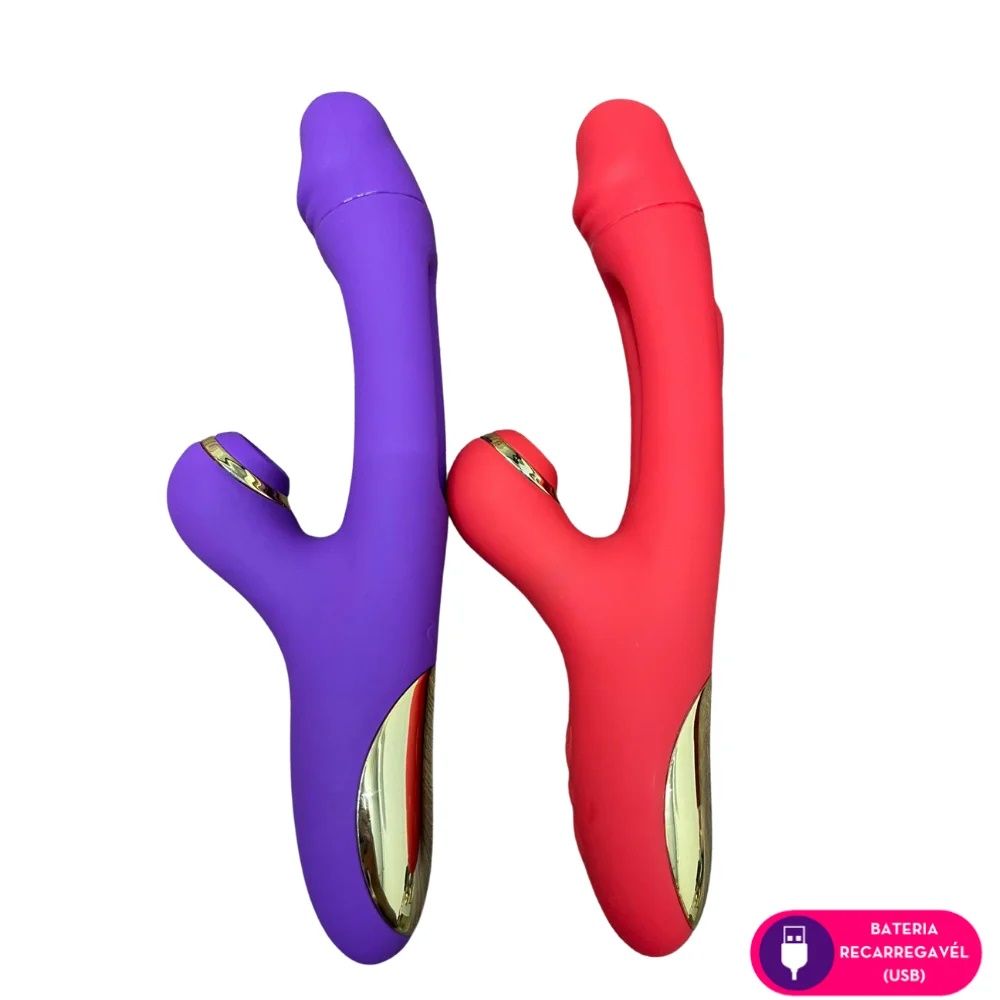 Vibrador Ponto G c/ Estimulador de Sucção e Movimento Slap Recarregável