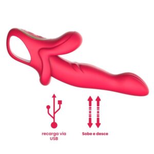 Vibrador Ponto G Sobe e Desce c/ Estimulador Formato de Boca