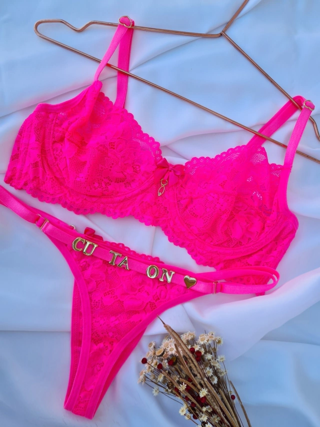 Conjunto Para Personalizar Basic Renda - Pink Neon