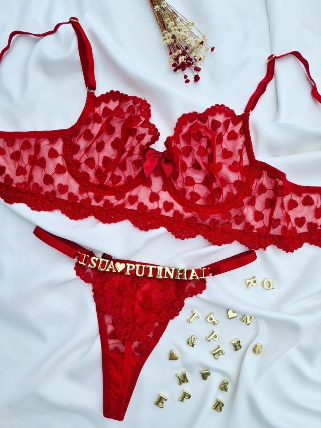 Conjunto Para Personalizar Lulu Tule Coração - Vermelho
