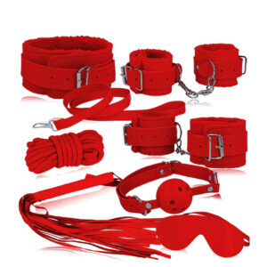 Kit Bondage 7 Peças c/ Pelúcia - Vermelho