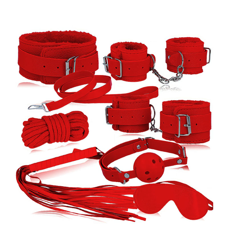 Kit Bondage 7 Peças c/ Pelúcia - Vermelho