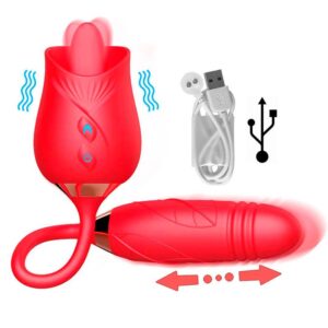 Estimulador Duplo Formato Rosa c/ Língua e Bullet Vai e Vem Recarregável